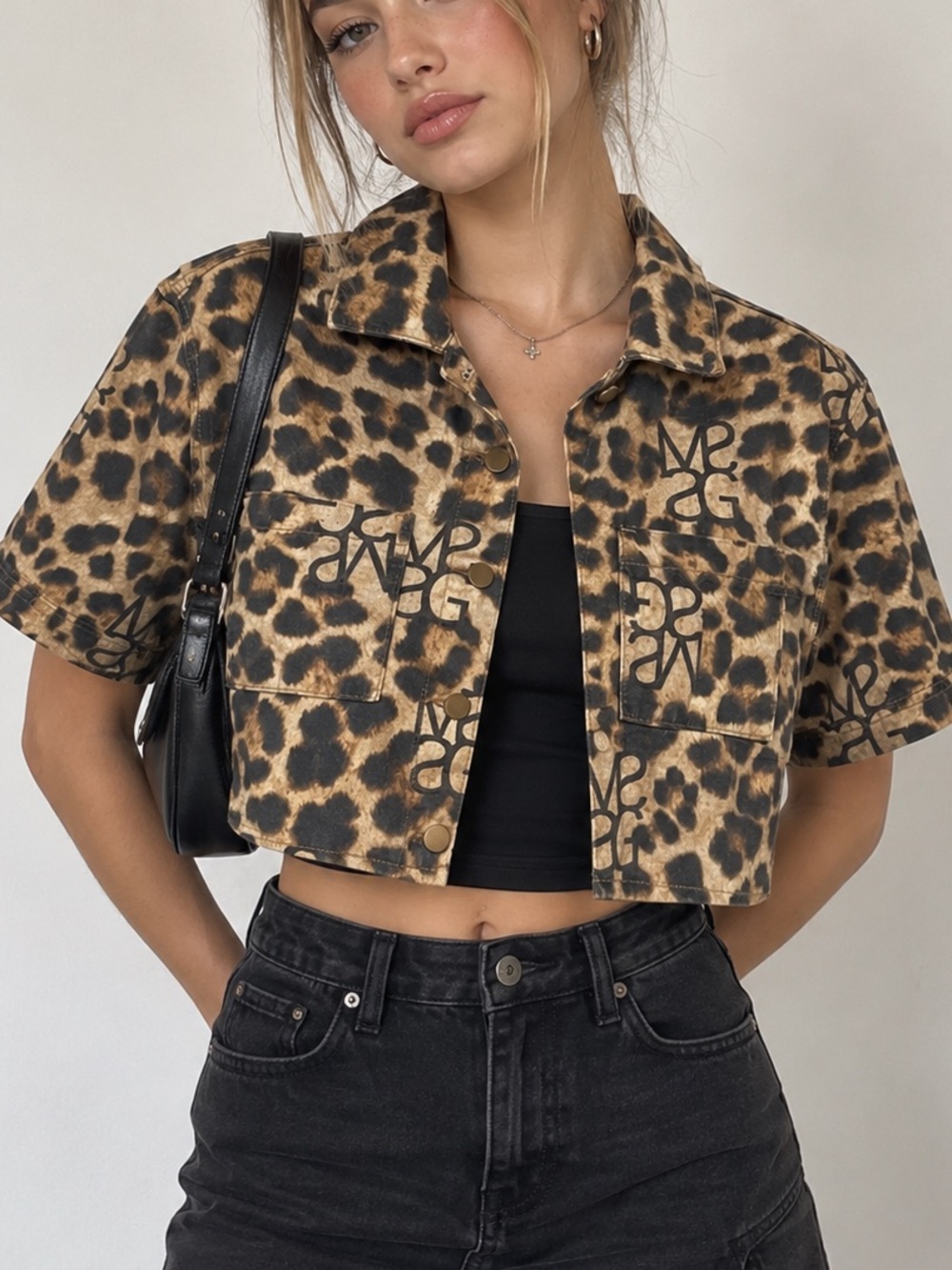 Missguided Leopard Print Cropped Utility Jacket Logo Print Medium